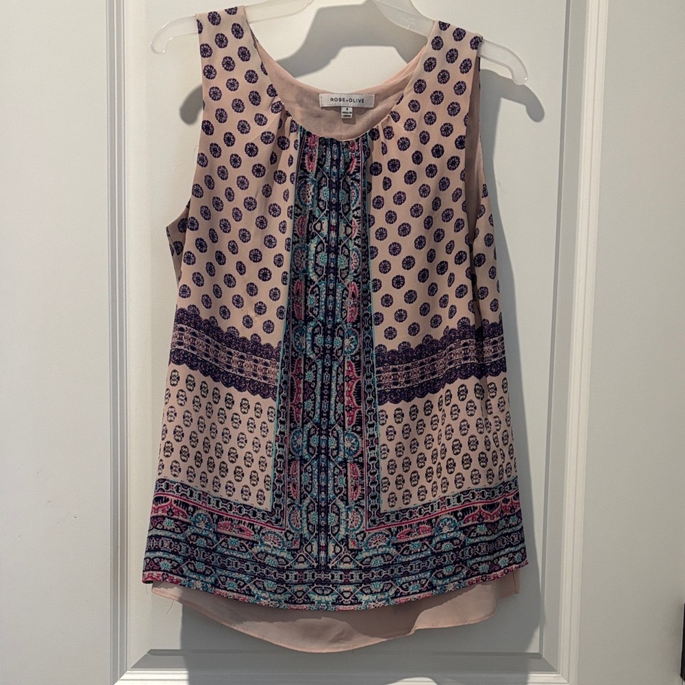 Pink and Blue Patterned Blouse